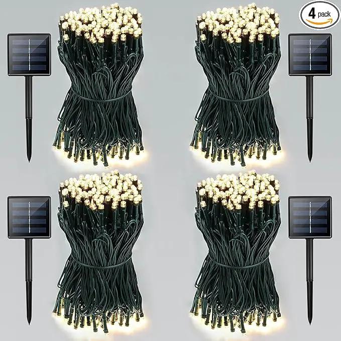 4 Pack Total 800 LED Solar Christmas Lights Outdoor, Solar String Lights for Outside with 8 Modes, Waterproof Green Wire Solar Powered Tree Light for Xmas Party Yard Garden Decorations (Warm White) by GreenHaven Gardens