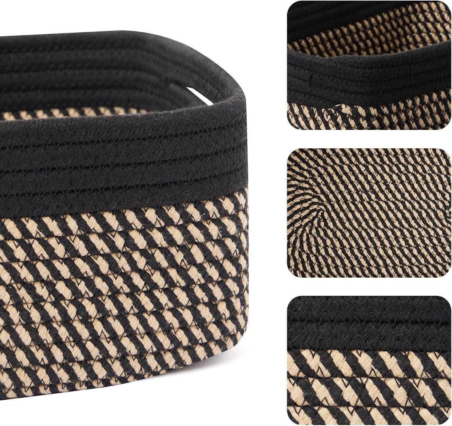 Small Storage Baskets for Organizing | Closet Organizer Bins | Shelf Toy Basket | Woven Rope Baskets | Cube Decorative Box | Shallow Basket | 13x8.5x5.1” | 3 Packs Black Brown by GreenHaven Gardens