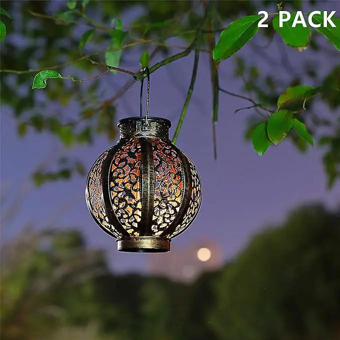 MAGGIFT 2 Pack Hanging Solar Lights,Outdoor Ramadan Solar Lanterns Decorations,Waterproof Hanging Solar Light 6 Lumens,Brown by GreenHaven Gardens