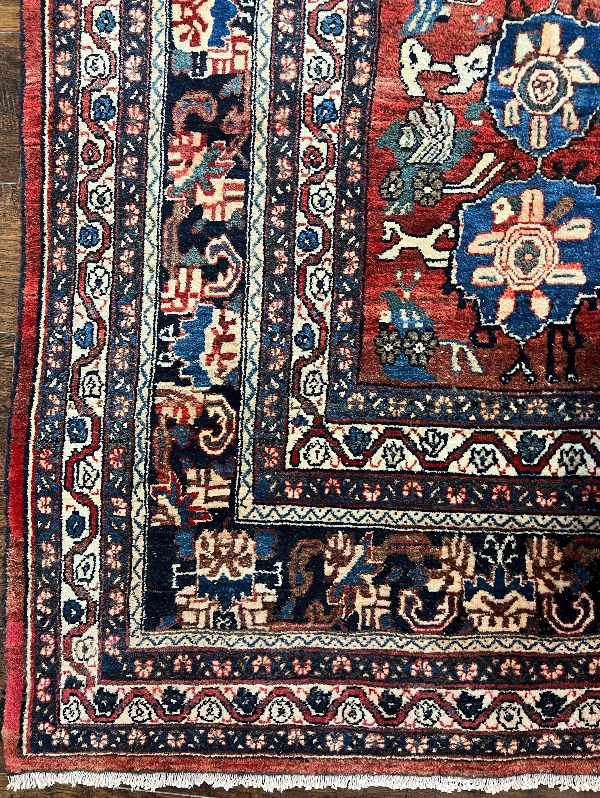 Antique Persian Bijar Rug 9x12 - Allover Motif, Red & Blue by Jewel Rugs