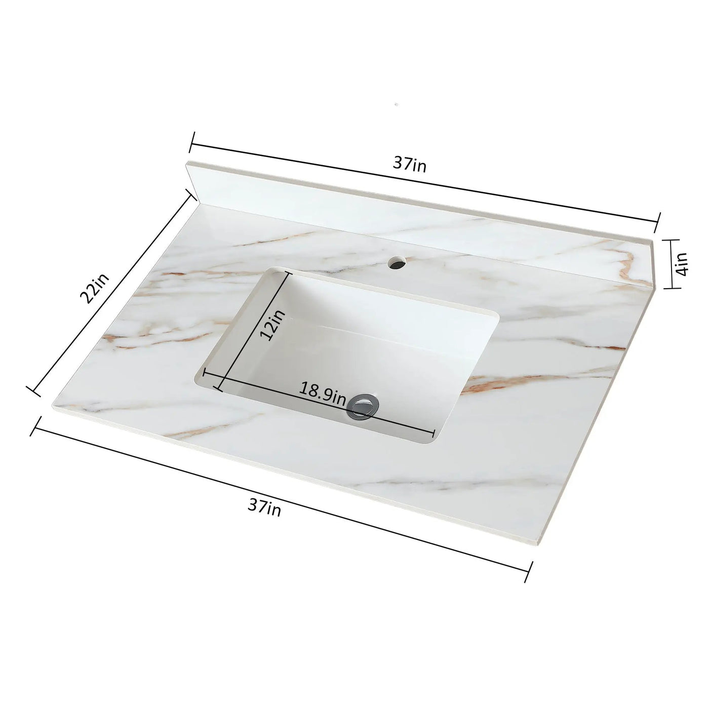 Elegant Vanity Top With Undermount Sink And Backsplash, Sintered Stone by HouseOfZazla