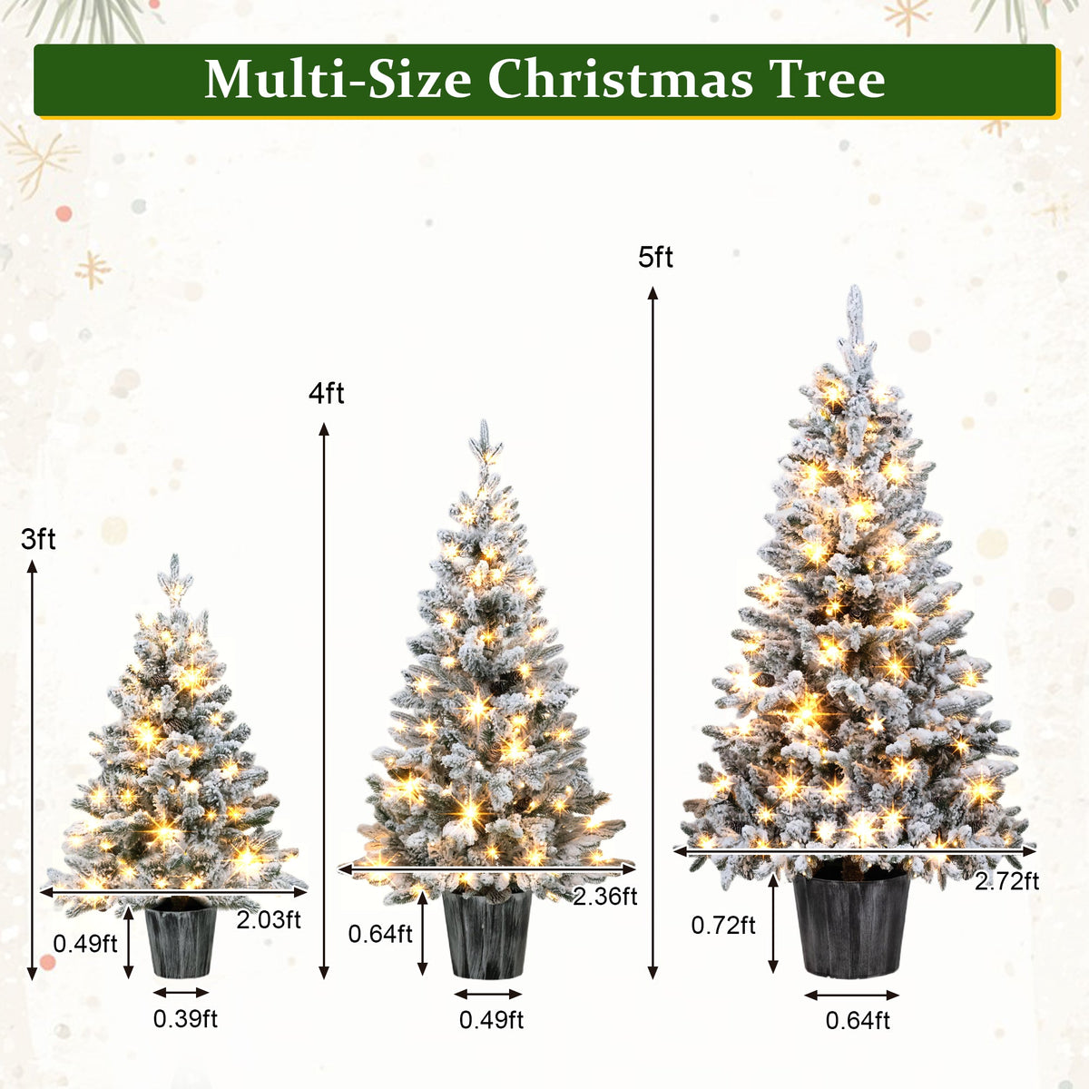 3-Piece Flocked Pre-Lit Christmas Tree Set with Warm White LED Lights - Flocked Finish, photo 7 of 10