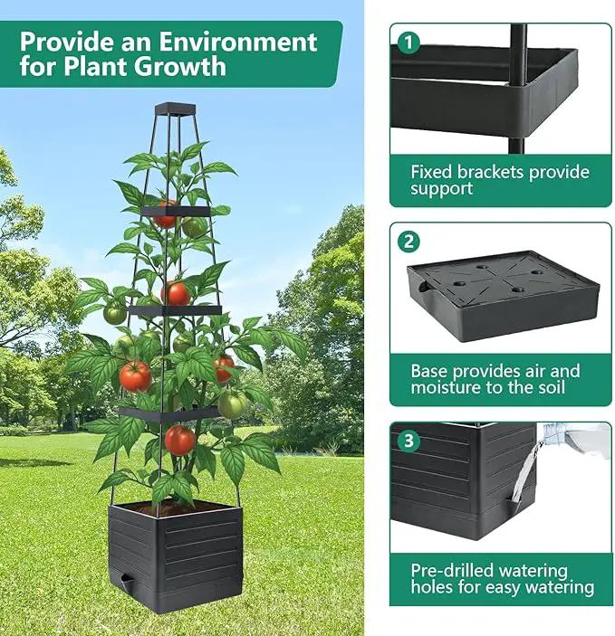 2 Pack Raised Garden Bed Planter Box with Trellis, 58”Tomato Planter with Trellis for Climbing Plants Vegetables Vine Flowers, Self-Watering Tomato Cage for Garden Patio Outdoor & Indoor by GreenHaven Gardens