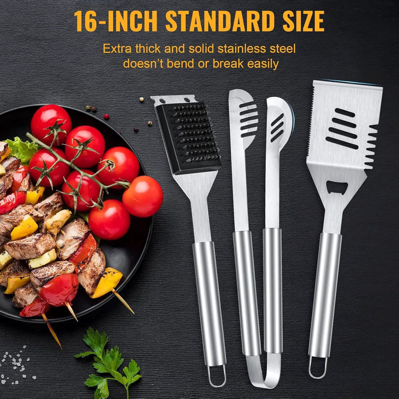 BBQ Tool Grilling Accessories, 16-Inch Stainless Steel BBQ Grill Tools Set for Men, Heavy Duty Grilling Accessories Kit for Camping, Kitchen, 3 PCS Extra Thick Barbecue Utensil by GreenHaven Gardens