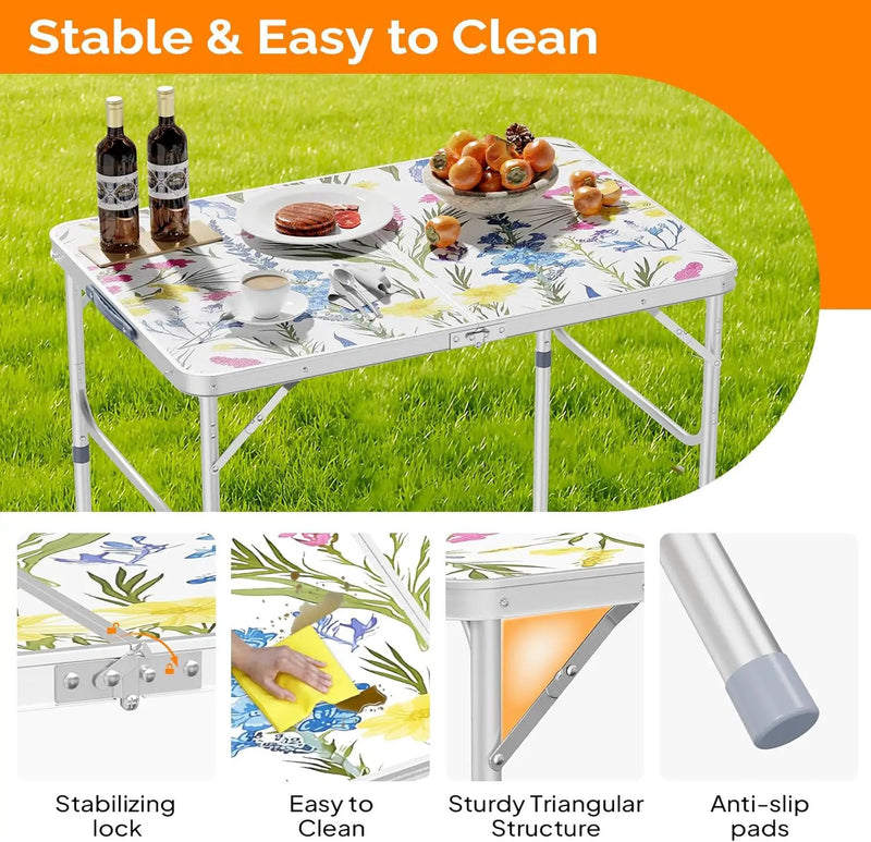 VINGLI 3FT Small Folding Camping Table Adjustable Height Aluminum Folding Table for Picnic Party BBQ, Plastic RV Suitcase Table Portable Lightweight Fold Up Utility Outdoor Tables by GreenHaven Gardens