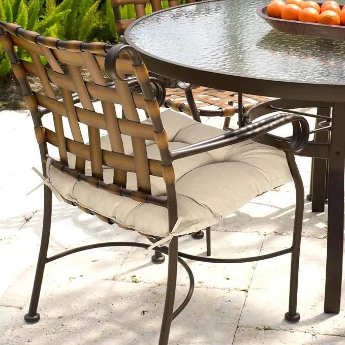 Aoodor 19" x 19" x 5" Tufted Outdoor Chair Cushions, Water Resistant & Fade Resistant Polyester Dining Chair Pads with 2 Straps for Patio Furniture, Set of 2 by GreenHaven Gardens