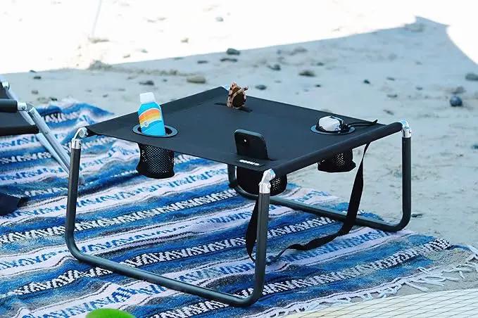 Neso Portable Beach Table with Cup Holders, Cell Phone Pockets, Lightweight for Picnics and Parks (Black) by GreenHaven Gardens