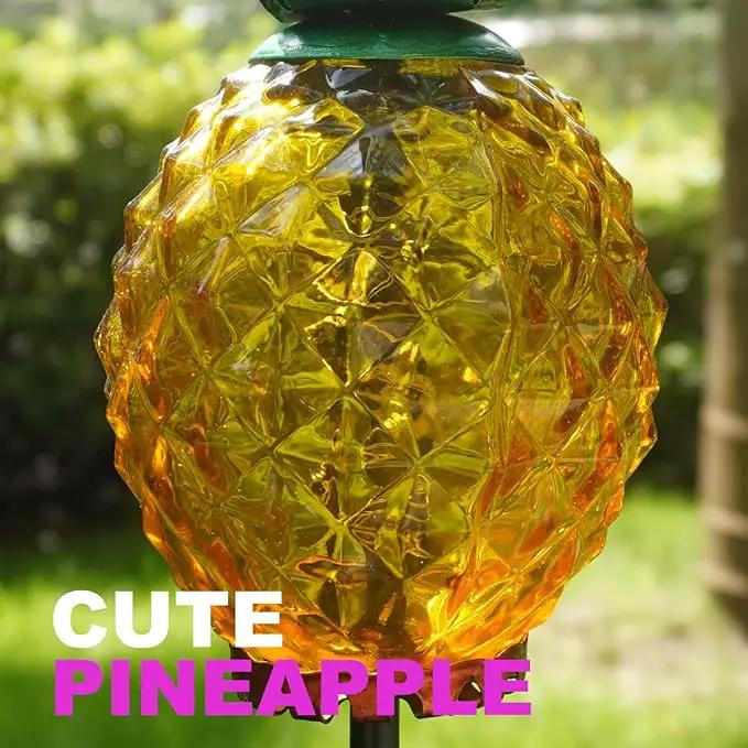 Solar Lanterns Outdoor Waterproof Glass Pineapple Garden Decor, Hanging Solar Stake Lights Yard Art, Outside Patio Decorations Gardening Birthday Gifts for Mom Grandma Women, 2 Pack by GreenHaven Gardens