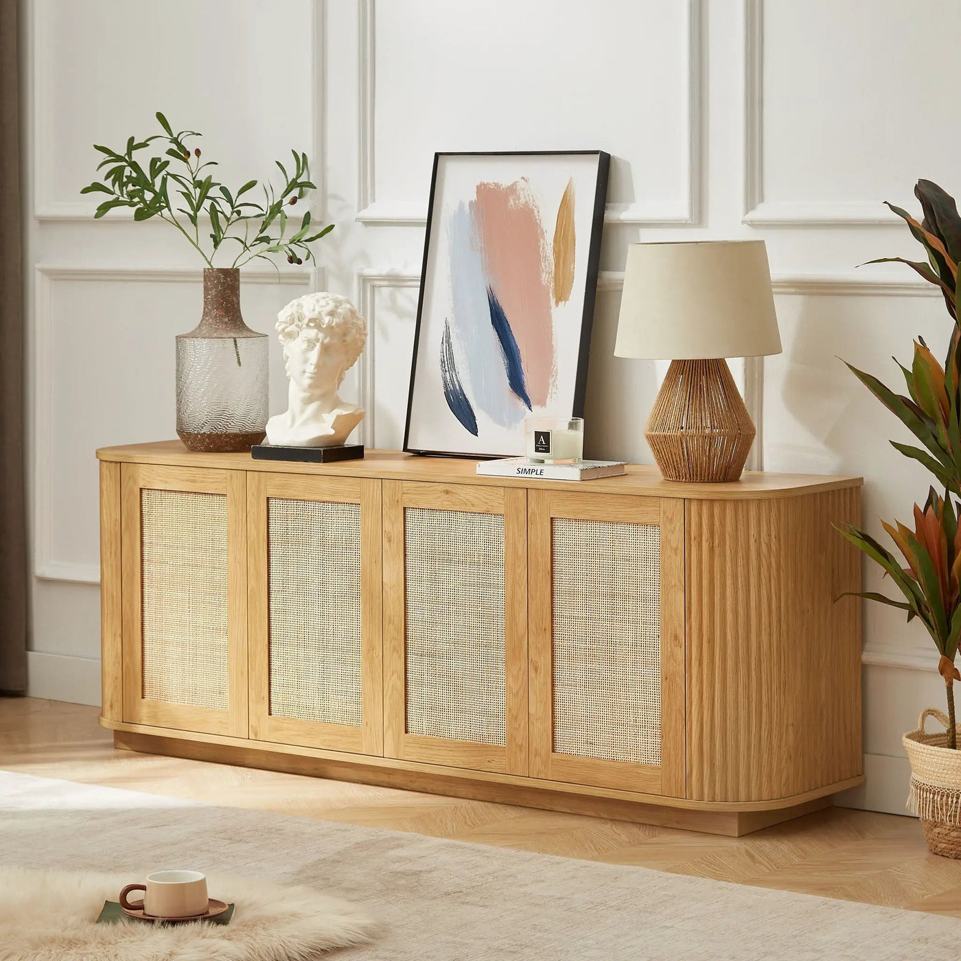 Contemporary Wave Shaped TV Stand With Rattan Doors by HouseOfZazla