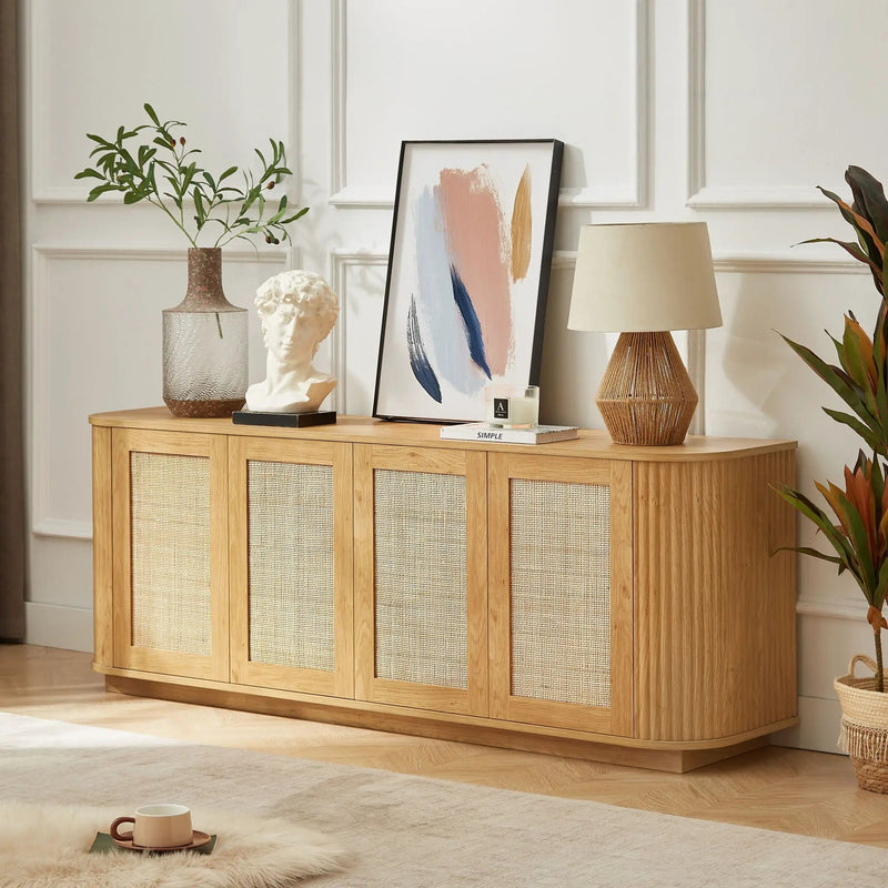 Contemporary Wave Shaped TV Stand With Rattan Doors by HouseOfZazla