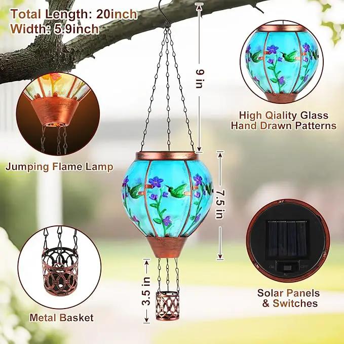 Hummingbird Solar Hot Air Balloon Lantern,Outdoor Decor with Flame Lights Waterproof, Hanging for Garden Yard Lawn Patio, Unique Gifts for Women Mom Grandma Gardener for Mother'Day Christmas by GreenHaven Gardens