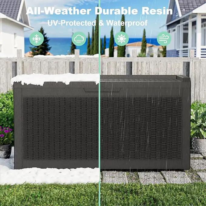 DRATO 60 Gallon Deck Box, Waterproof Resin Large Outdoor Storgae Box for Patio Furniture, Patio Cushions, Gardening Tools, Pool and Sports Supplies, Lockable by GreenHaven Gardens