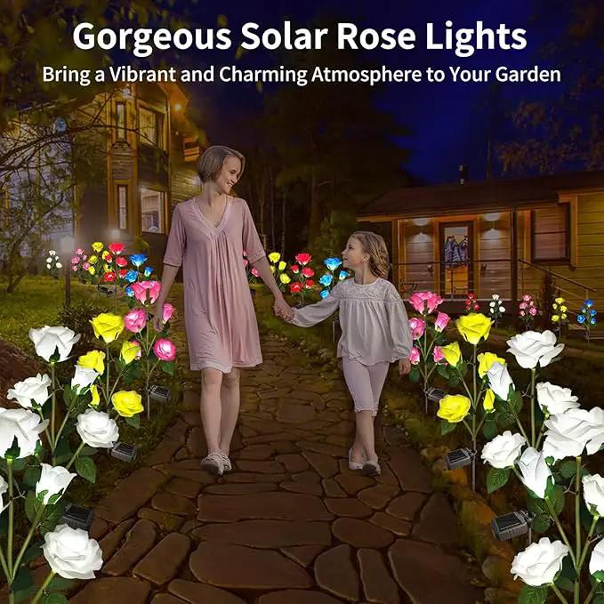 Solar Garden Lights, Solar Outdoor Lights with More Realistic 10 Rose Waterproof Solar Powered Flowers Lights for Outside Patio Yard Pathway Decorations, 2 Pack White by GreenHaven Gardens