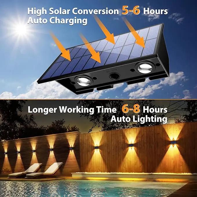 Solar Fence Lights,6Pack Solar Lights Outdoor Warm White + RGB Up & Down Waterproof 100 Lumens Dusk to Dawn for Wall/Backyard/Pool/Railing/Patio/Porch/Step by GreenHaven Gardens