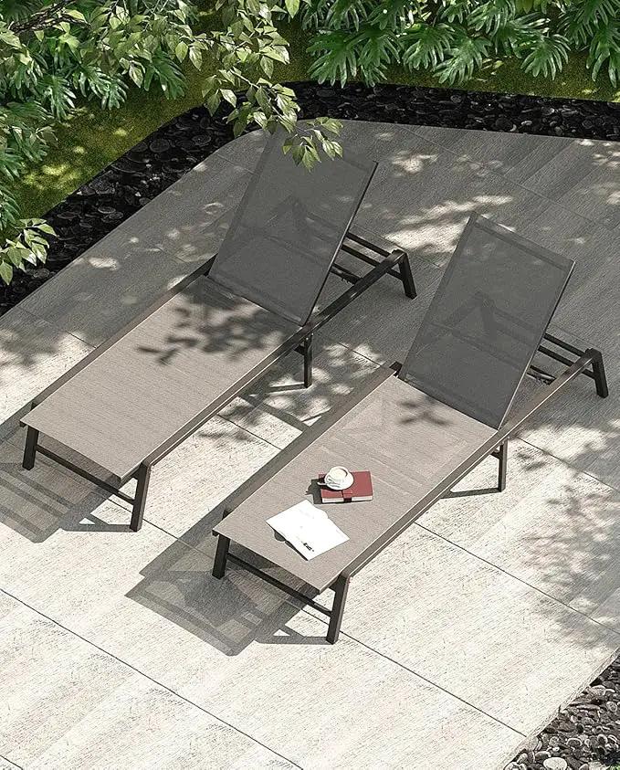 Aluminum Chaise Lounge Chair Outdoor, Foldable Patio Lounge Chair 2 Sets Assemble-Free, Pool Lounge Chairs with 5 Adjustable Backrest, Outdoor Lounge Chairs for Outside Poolside Beach Lawn Grey by GreenHaven Gardens