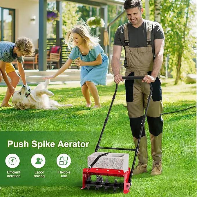Lawn Aerator,16.5 inch Push Spike Aerator with Side skids, Height Adjustable Rear Wheel Pushed Aerator Lawn Tool, 2025 Upgraded Rolling Manual Tiller,Suitable for Lawn, Garden and Yard. by GreenHaven Gardens