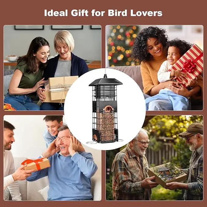 Squirrel Proof Bird Feeder - Metal Outdoor Design with 4 Feeding Ports, Wild Bird Feeders for Outside, 2.5lb Large Capacity, Ideal Gift for Bird Lovers by GreenHaven Gardens