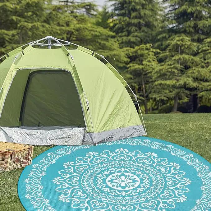 Pauwer Waterproof Outdoor Rug 8ft, Reversible Plastic Straw Patio Camping Rug, Indoor Outdoor RV Mat Carpet for Deck, Camper, Porch, Balcony, Backyard, Picnic, Floral Teal by GreenHaven Gardens