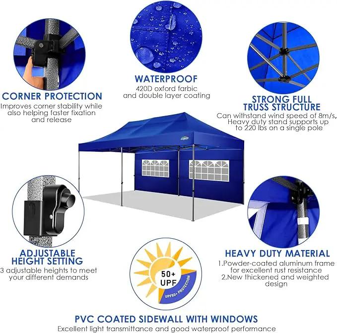 COBIZI 10x20 Canopy with Sidewalls, Heavy Duty Party Tent Pop up carpas para Fiestas, Tents for Parties, Wedding, Outdoor Ez up Foldable Portable Canopy Tent with Wheeled Bag, Navy Blue Upgrade by GreenHaven Gardens