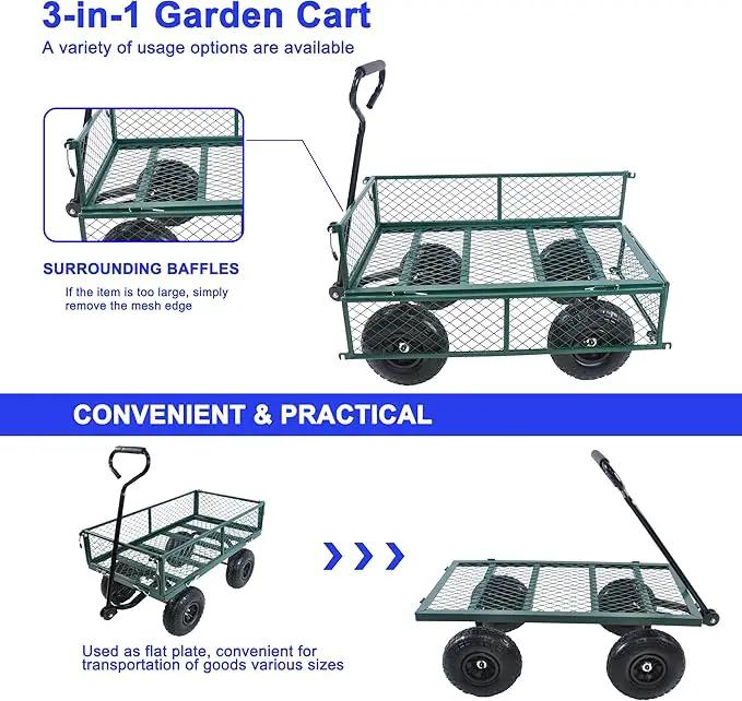 Heavy Duty 400 Lbs Capacity Mesh Steel Garden Cart Folding Utility Wagon with Removable Sides Multi-Purpose by GreenHaven Gardens