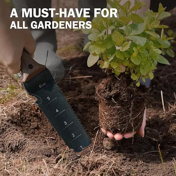 Hori Hori Garden Knife, Garden Tools with Sheath for Weeding,Planting,Digging, 7" Stainless Steel Blade with Cutting Edge, Full-Tang walnut Wood Handle with Hanging Hole by GreenHaven Gardens