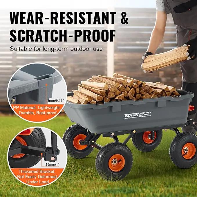 VEVOR 800lbs Poly Dump Garden Cart, Heavy Duty Yard Dump Cart Wagon, 4 Wheel Wheelbarrow with 10in Tires, 180°Rotating Handle, Steel Frame and Quick Release System by GreenHaven Gardens