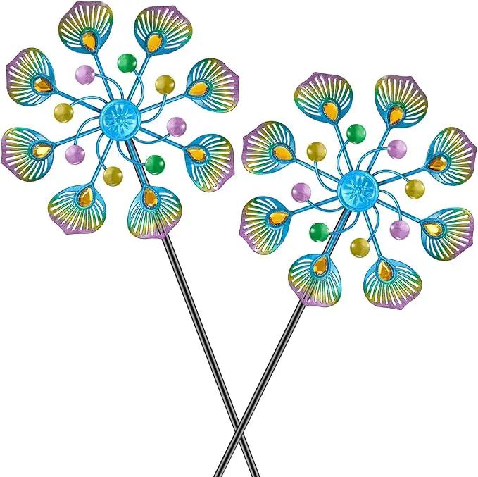 Peacock Wind Spinner Outdoor, Standing Wind Sculpture Yard Art Decorations, Metal Windmill for Patio Lawn & Garden Decor (2pcs-Blue Green) by GreenHaven Gardens