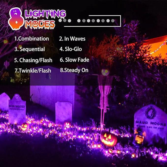 2-Pack 66FT 200 LED Extendable Halloween Lights, Orange and Purple Halloween Decorations Outdoor Indoor Tree Lights with Timer and Memory Function, Plug in Mini Light Waterproof with 13 Lighting Modes by GreenHaven Gardens