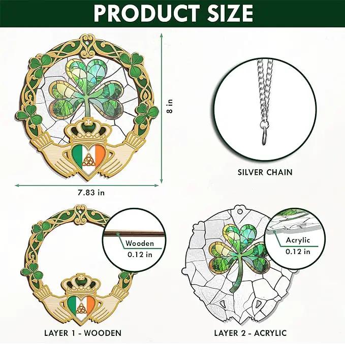 St Patricks Day Decorations - St Patricks Day Accessories, Shamrock Decorations, Irish Gifts for Women Men Friends Family, Shamrock Decorations - Double Layered Hanging Suncatcher 8 in by GreenHaven Gardens