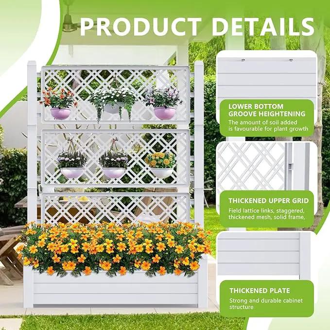 59.3in Planter Box Trellis, Large Outdoor Plastic Raised Garden Bed with Drain Plug for Climbing Plants(Ashen,43.43 * 18.27 * 59.29) by GreenHaven Gardens