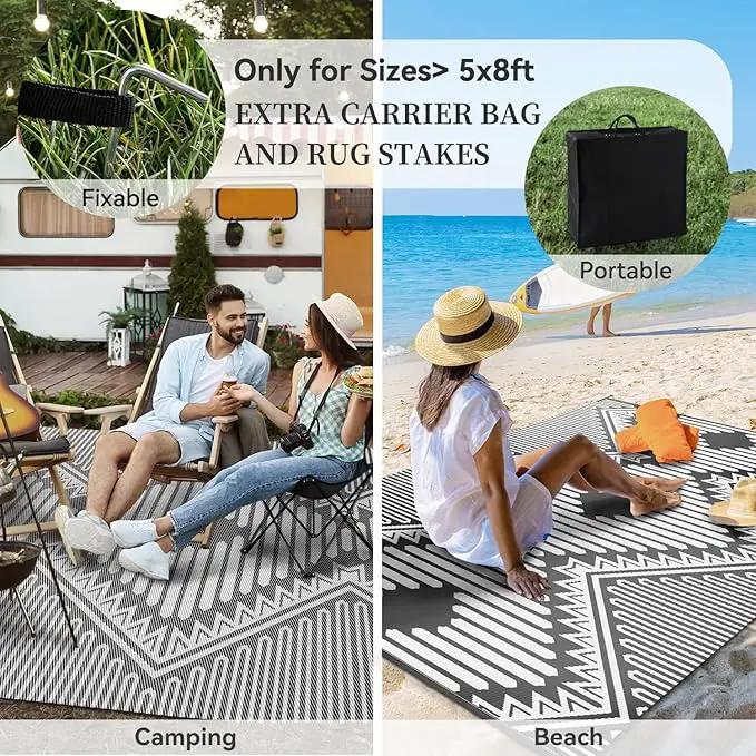MontVoo Outdoor Rug-Waterproof Camping Rug Patio Rug Mat 6x9 Reversible Plastic Straw Outside Outdoor Rug for RV Camping Picnic Beach Balcony Backyard Pool Deck Porch Modern Boho Grey by GreenHaven Gardens