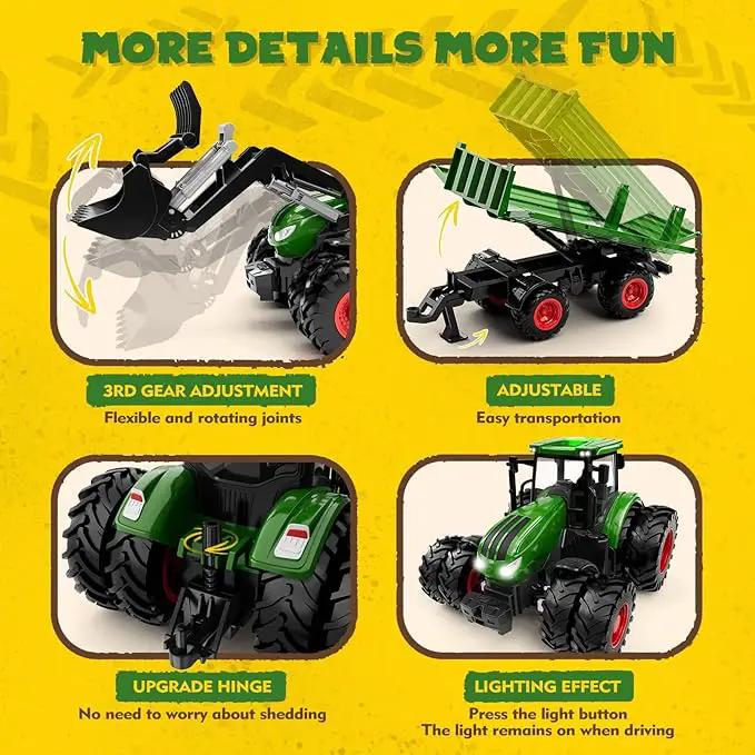 Remote Control Tractor Toy, Kids RC Tractor Set & Truck and Trailer Front Loader - Metal Car Head/8 Wheel/Light, Toddlers Farm Vehicle Toys for 3 4 5 6 7 8 9 Year Old Boys Girls Birthday Gift by GreenHaven Gardens