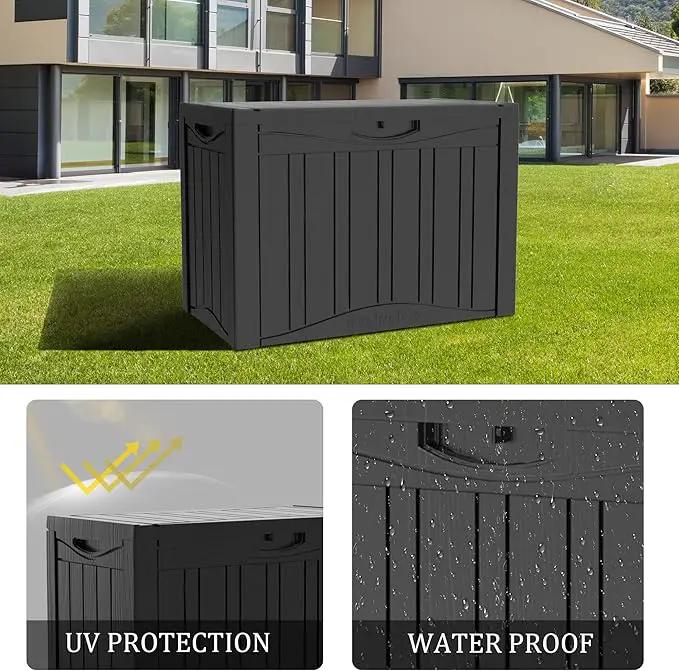 50 Gallon Plus Outdoor Storage Box, Waterproof Resin Deck Box for Patio, Pool, and Garden, Lockable Bin for Cushions, Tools, and Accessories, UV-Resistant, Black by GreenHaven Gardens