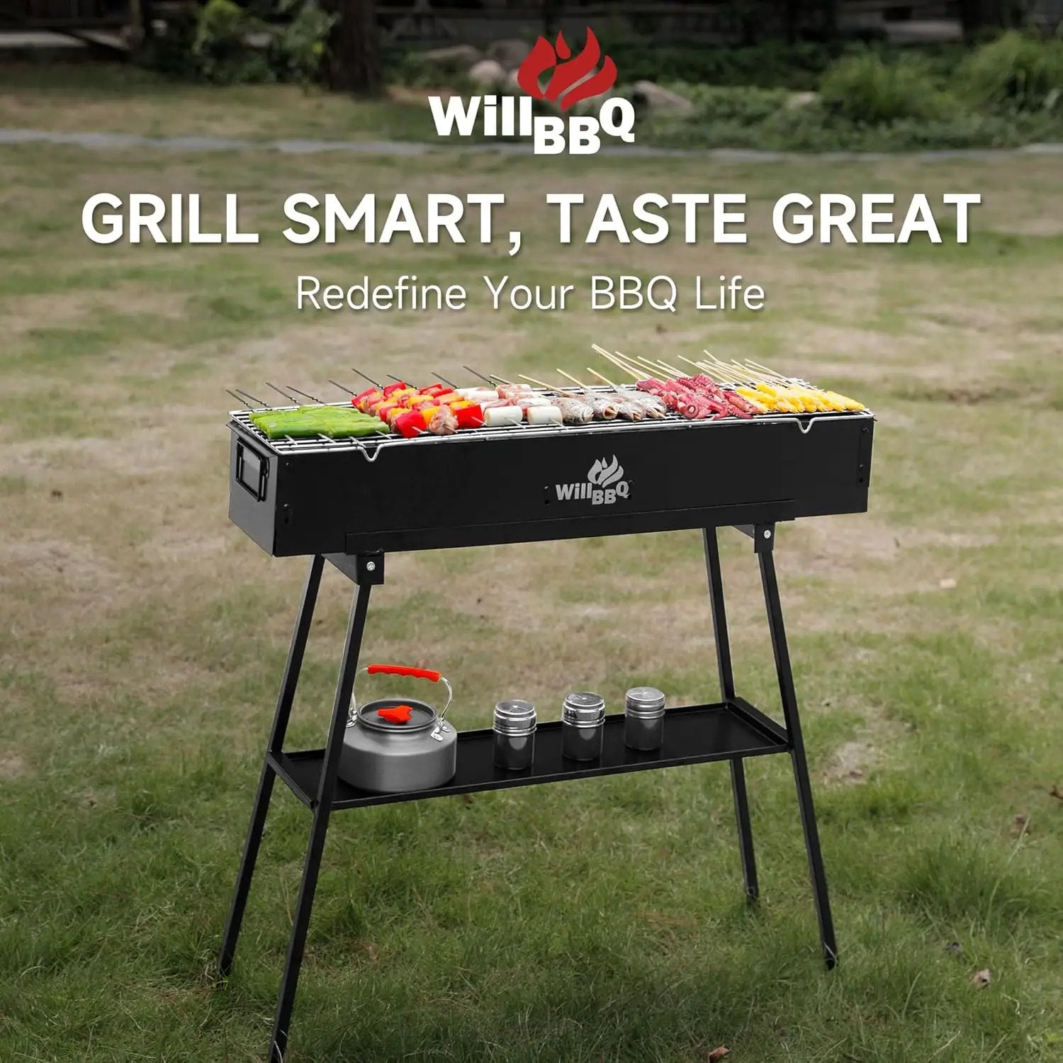 Charcoal Grills Commercial Quality Portable Multiple Size Hibachi BBQ Lamb Skewer Folded Camping Barbecue Grill for Backyard Party Picnic Use(31.6x7.1x5.1 inch With Accessories),BLACK by GreenHaven Gardens