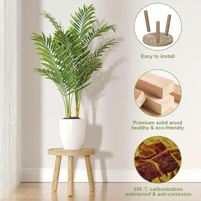 3-Pack Wood Plant Stands Indoor, Single Plant Stand for 6-12 Inch Pots, Mid-Century Modern Plant Stool, Tall Plant Stand for Large Plants for Living Room, Balcony, Office (Light Brown by GreenHaven Gardens