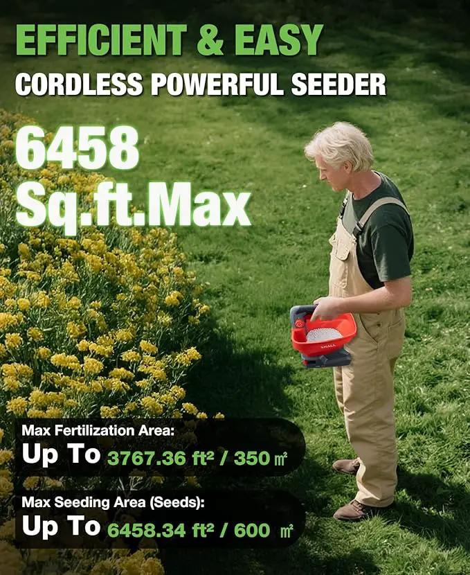 SHALL Battery Powered Fertilizer Spreader, 7.2V Rechargeable Seed Spreader for Salt, De-Icer, Earth Food, Grass Seed, 8-Level Settings and 3.3L Large Capacity Spreading up to 6458 sq.ft by GreenHaven Gardens