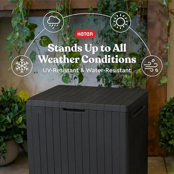 Keter City 30 Gallon Resin Outdoor Storage Box and Patio Storage Box Side Table for Pool and Garden Accessories, Dark Grey by GreenHaven Gardens