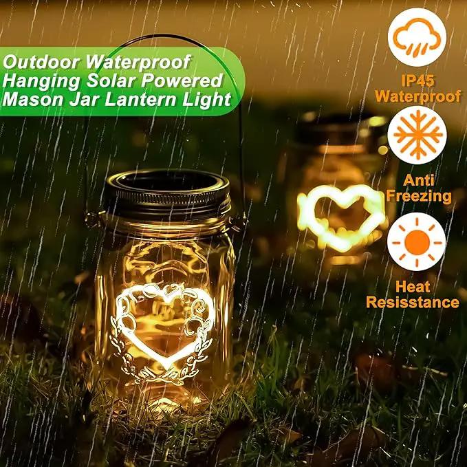 Hanging Solar Mason Jar Lights, 2 Pack Warm Heart Shape Led Lights, Solar Powered Lanterns Outdoor Waterproof, Hangers and Jars Included, Gift for Lover, Home Party Wedding Garden Patio Decor (2) by GreenHaven Gardens
