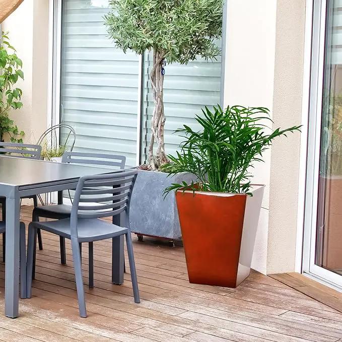 KOL 18''H. Bright Glazed Planter with Drainage Hole, Set of 2, Galvanized Steel Planter Pots for Indoor & Outdoor Use, Decorative Flower Plant Pots for Front Porch, Patio, Deck - Reddish Brown by GreenHaven Gardens