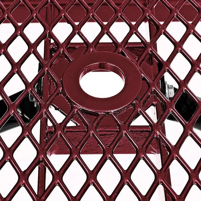 Global Industrial 8’L Rectangular Picnic Table, Expanded Metal, Red Thermoplastic Coating, Attached Benches, 1-1/2” Umbrella Pole Hole, Outdoor-Rated, 1000 lb Capacity, 96” x 30” Tabletop by GreenHaven Gardens