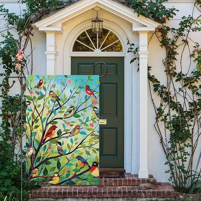 Louise Maelys Spring Welcome Garden Flag Bird Tree Double Sided 12x18 Inch Floral Small Burlap Holiday House Yard Outdoor Outside Home Decor by GreenHaven Gardens