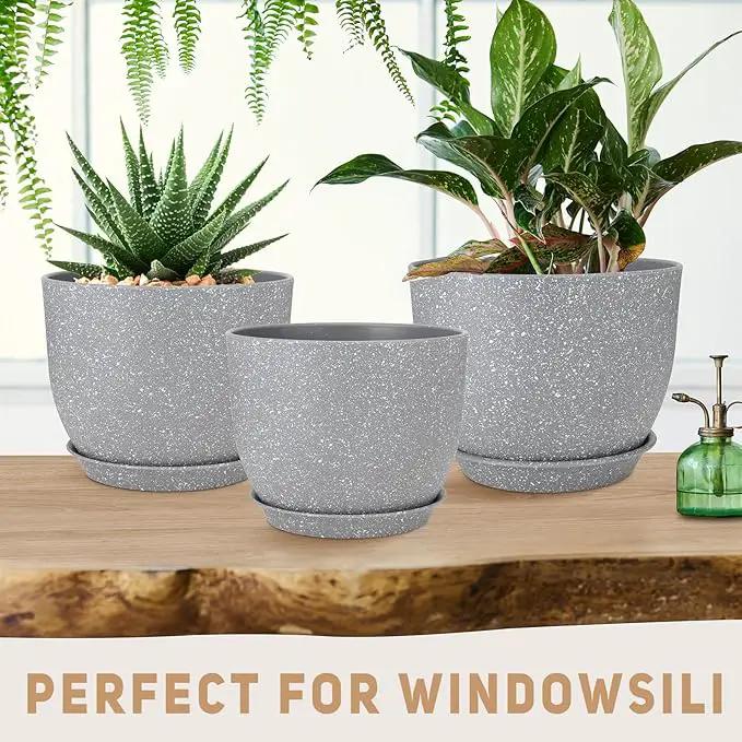 Plant Pots 12/10/9 inch Set of 3, Flower Pots with Multi Mesh Drainage Holes, Large Planters for Indoor Outdoor Garden Plants and Flowers. (Gray) by GreenHaven Gardens