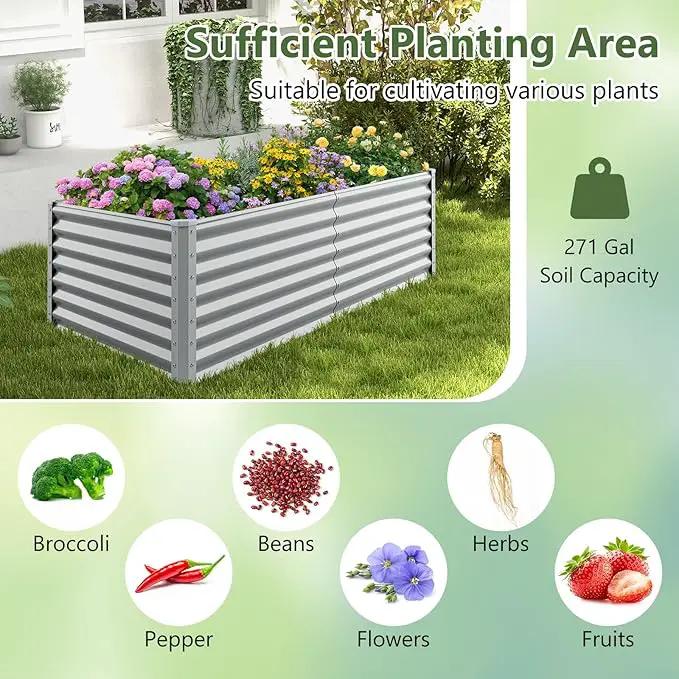Giantex 6x3x2ft Raised Garden Bed, Large Metal Elevated Rectangular Planter Bed, 271 Gallon Capacity, Outdoor Planting Garden Box for Vegetable Flower Herb Grow (Grey) by GreenHaven Gardens