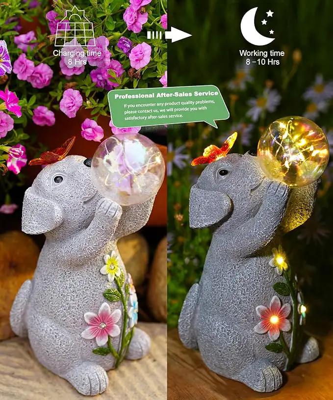 Solar Funny Dog Statue for Garden: Outdoor Sculptures with Ball Lights and Butterfly Clearance Lawn Ornaments Yard Porch Patio Balcony - Gifts for Mom Grandma by GreenHaven Gardens