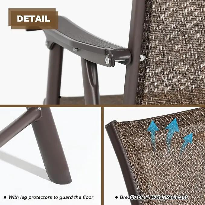 Aoodor Folding Patio Dining Chairs Textilene Fabric, Outdoor Steel Frame for All Weather Use, Fit for Porch, Lawn, Yard, Set of 4, Brown by GreenHaven Gardens