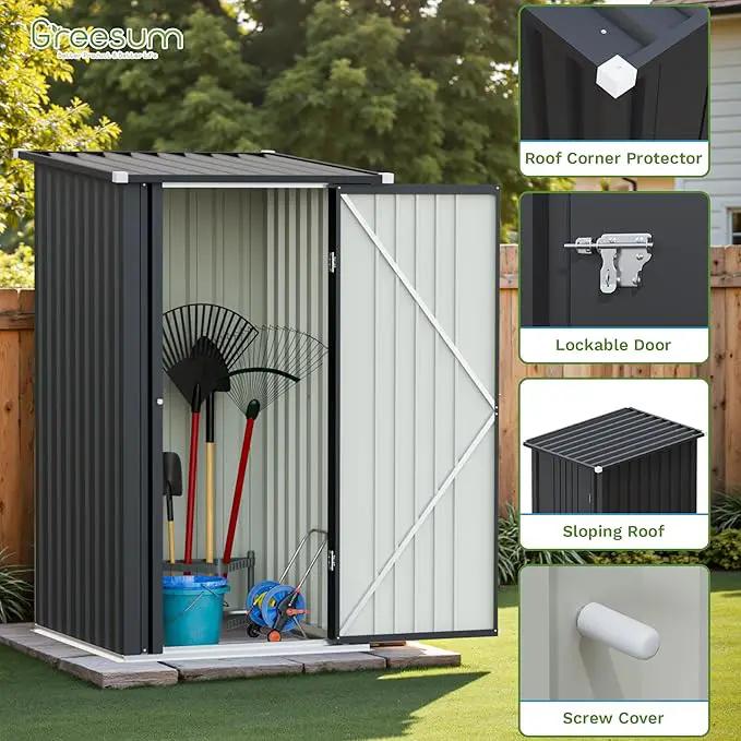 Greesum 3×3FT Outdoor Storage Shed, Metal Sheds with Sloping Roof and Lockable Single Door, Steel Tool Shed for Backyard, Bike, Patio, Garage, Lawn, Black by GreenHaven Gardens