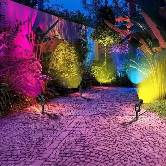 1500LM LED High Brightness Outdoor Landscape Lighting 15W RGBCW Color Changing Landscape Lights Remote Control Spot-Lights with Plug in IP66 Waterproof Flood Light for Garden - 4 Pack by GreenHaven Gardens
