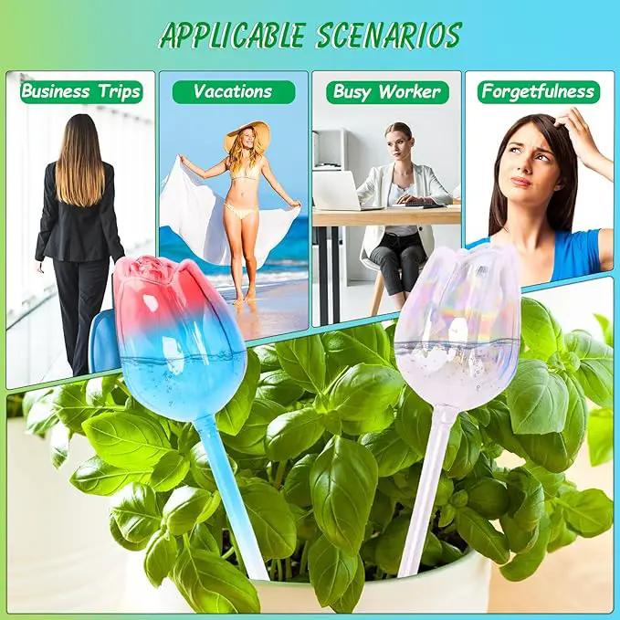 Plant Watering Globes Tulips, 4 Pcs Glass Self Watering Globes, Self Watering Planter Insert with Watering Spikes ,Automatic Plant Watering Devices,Large Watering Bulbs for Indoor & Outdoor Plants by GreenHaven Gardens