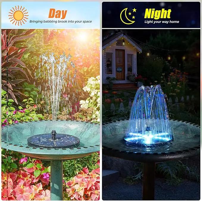 Solar Bird Bath Fountains Upgraded, 4W Solar Powered Water Fountain Pump with 7 Nozzles & 4 Fixers, 4000 Battery, 7 Colors LED Light for Garden, Pond, Pool, Fish Tank, and Outdoor by GreenHaven Gardens