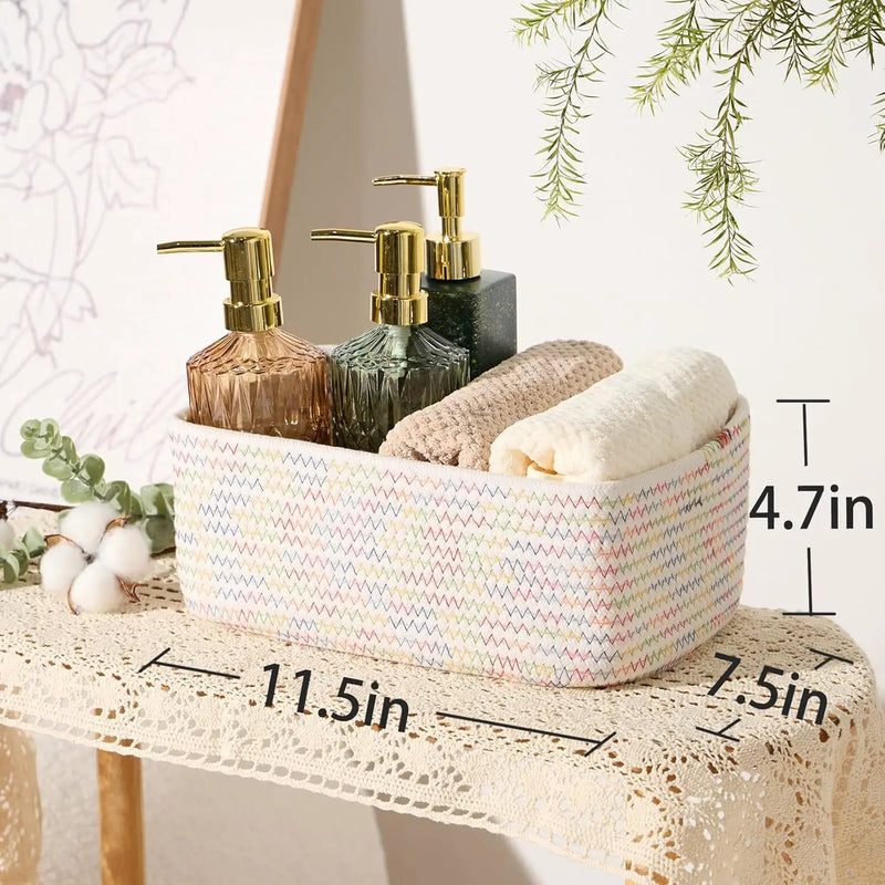 Small Storage Baskets for Organizing | Closet Organizer Bins | Shelf Toy Basket | Woven Rope Baskets | Cube Decorative Box | Shallow Basket | 11.5x7.5x4.7” | 3 Packs Rainbow by GreenHaven Gardens